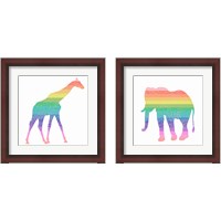 Framed 'Rainbow Giraffe & Elephant 2 Piece Framed Art Print Set' border=