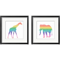 Framed 'Rainbow Giraffe & Elephant 2 Piece Framed Art Print Set' border=