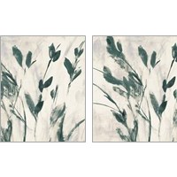Framed 'Green Misty Leaves 2 Piece Art Print Set' border=
