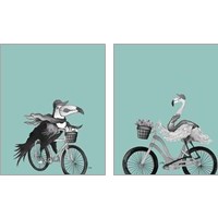 Framed 'What a Wild Ride on Teal 2 Piece Art Print Set' border=