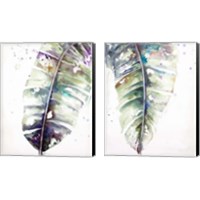 Framed 'Watercolor Plantain Leaves with Purple 2 Piece Canvas Print Set' border=