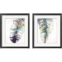 Framed 'Watercolor Plantain Leaves with Purple 2 Piece Framed Art Print Set' border=