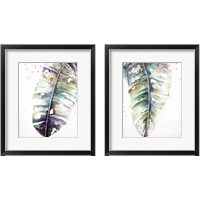 Framed 'Watercolor Plantain Leaves with Purple 2 Piece Framed Art Print Set' border=
