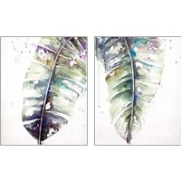 Framed 'Watercolor Plantain Leaves with Purple 2 Piece Art Print Set' border=