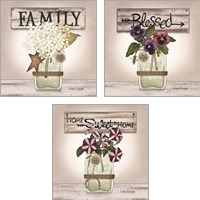 Framed 'Floral Word 3 Piece Art Print Set' border=