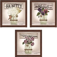 Framed 'Floral Word 3 Piece Framed Art Print Set' border=