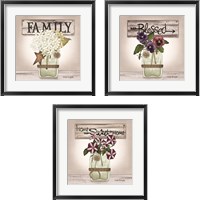 Framed 'Floral Word 3 Piece Framed Art Print Set' border=