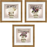 Framed 'Floral Word 3 Piece Framed Art Print Set' border=