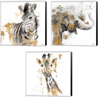 Framed 'Safari Animal with GoldSeries 3 Piece Canvas Print Set' border=