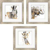 Framed Safari Animal with GoldSeries 3 Piece Framed Art Print Set