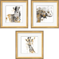Framed 'Safari Animal with GoldSeries 3 Piece Framed Art Print Set' border=