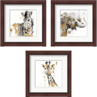 Framed 'Safari Animal with GoldSeries 3 Piece Framed Art Print Set' border=