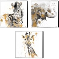 Framed 'Safari Animal with GoldSeries 3 Piece Canvas Print Set' border=