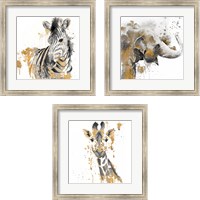 Framed 'Safari Animal with GoldSeries 3 Piece Framed Art Print Set' border=