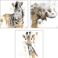 Framed 'Safari Animal with GoldSeries 3 Piece Art Print Set' border=