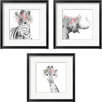 Framed Safari Animal with Flower Crown 3 Piece Framed Art Print Set