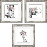 Framed 'Safari Animal with Flower Crown 3 Piece Framed Art Print Set' border=