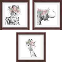 Framed 'Safari Animal with Flower Crown 3 Piece Framed Art Print Set' border=