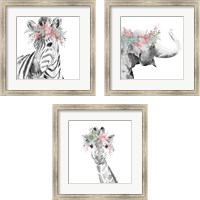 Framed Safari Animal with Flower Crown 3 Piece Framed Art Print Set