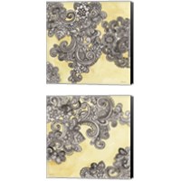Framed Yellow--Gray Pattern 2 Piece Canvas Print Set