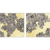 Framed Yellow--Gray Pattern 2 Piece Art Print Set