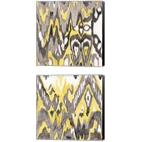Framed Yellow-Gray Ikat 2 Piece Canvas Print Set