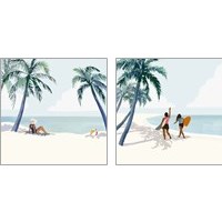 Framed 'Palm Tree Paradise 2 Piece Art Print Set' border=