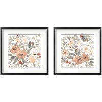 Framed 'Peach & Rust Blooms 2 Piece Framed Art Print Set' border=