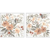 Framed Peach & Rust Blooms 2 Piece Art Print Set