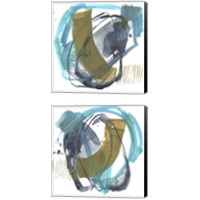 Framed Olive & Blue Gesture 2 Piece Canvas Print Set