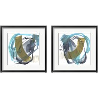 Framed 'Olive & Blue Gesture 2 Piece Framed Art Print Set' border=