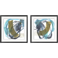 Framed 'Olive & Blue Gesture 2 Piece Framed Art Print Set' border=