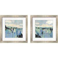 Framed 'Abstract Shades of Blue 2 Piece Framed Art Print Set' border=