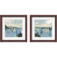 Framed 'Abstract Shades of Blue 2 Piece Framed Art Print Set' border=
