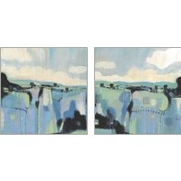 Framed Abstract Shades of Blue 2 Piece Art Print Set