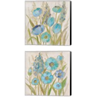 Framed Opalescent Floral Blue 2 Piece Canvas Print Set
