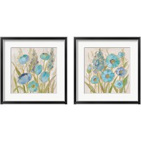 Framed Opalescent Floral Blue 2 Piece Framed Art Print Set
