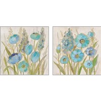 Framed Opalescent Floral Blue 2 Piece Art Print Set