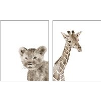 Framed Safari Animal Portraits 2 Piece Art Print Set