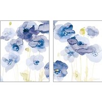 Framed 'Delicate Poppies Blue 2 Piece Art Print Set' border=