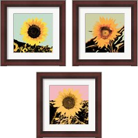 Framed 'Pop Art Sunflower 3 Piece Framed Art Print Set' border=
