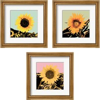 Framed 'Pop Art Sunflower 3 Piece Framed Art Print Set' border=