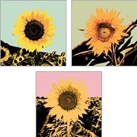 Framed 'Pop Art Sunflower 3 Piece Art Print Set' border=
