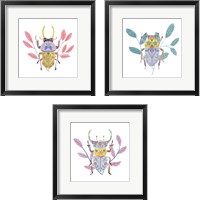 Framed 'Floral Beetles 3 Piece Framed Art Print Set' border=