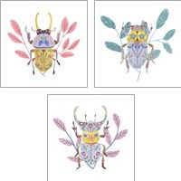 Framed 'Floral Beetles 3 Piece Art Print Set' border=
