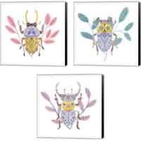 Framed 'Floral Beetles 3 Piece Canvas Print Set' border=