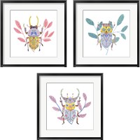 Framed 'Floral Beetles 3 Piece Framed Art Print Set' border=