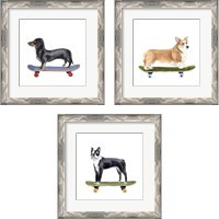 Framed 'Pups on Wheels 3 Piece Framed Art Print Set' border=