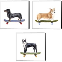 Framed Pups on Wheels 3 Piece Canvas Print Set