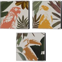 Framed 'Graphic Tropical Bird  3 Piece Canvas Print Set' border=
